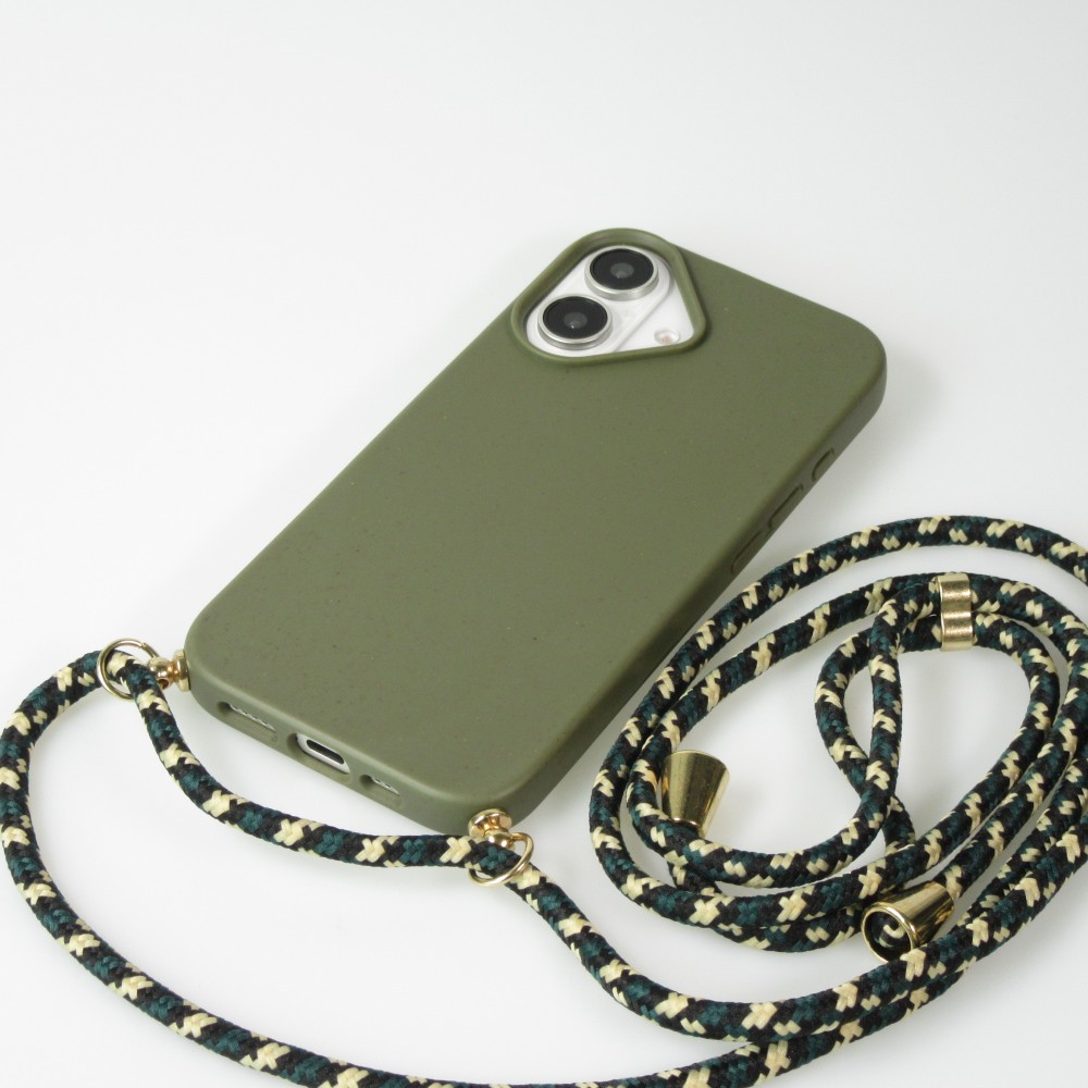Coque iPhone 16 - Bio Eco-Friendly nature avec cordon collier - Vert foncé