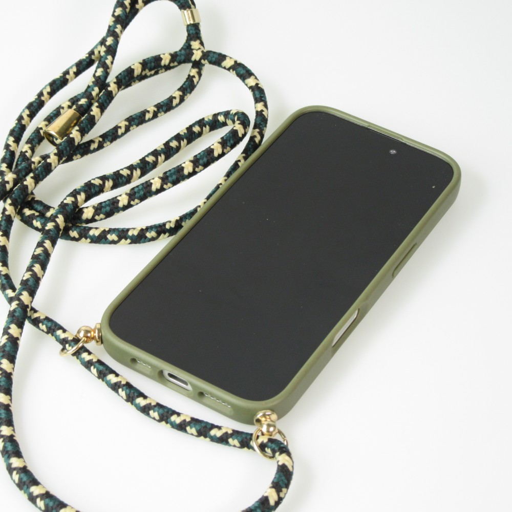 Coque iPhone 16 - Bio Eco-Friendly nature avec cordon collier - Vert foncé