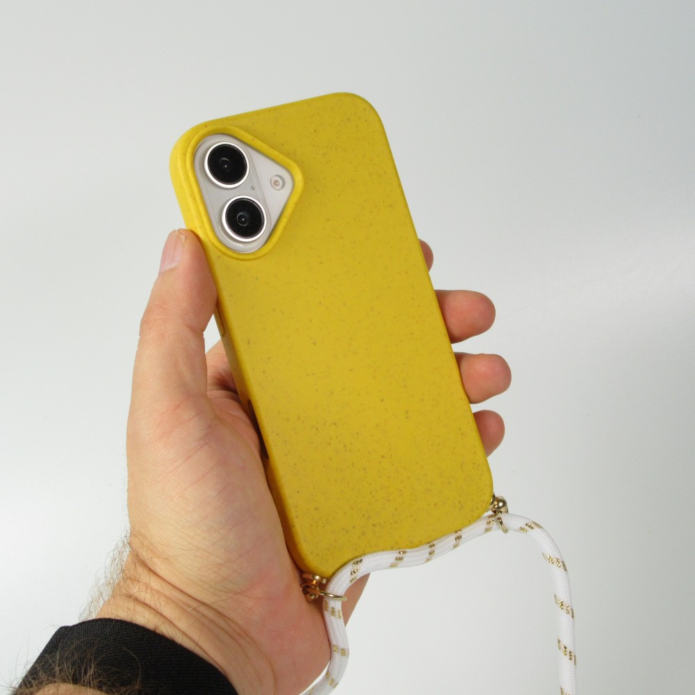 Coque iPhone 16 - Bio Eco-Friendly nature avec cordon collier jaune