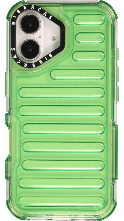 iPhone 16 Case Hülle - Transparente Hart-Silikon Cover mit 3D Bulp Effekt und verstärkten Ecken - Grün