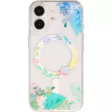 iPhone 16 Case Hülle - Gummi Silikon steif mit MagSafe Frühlings Blumen - Transparent