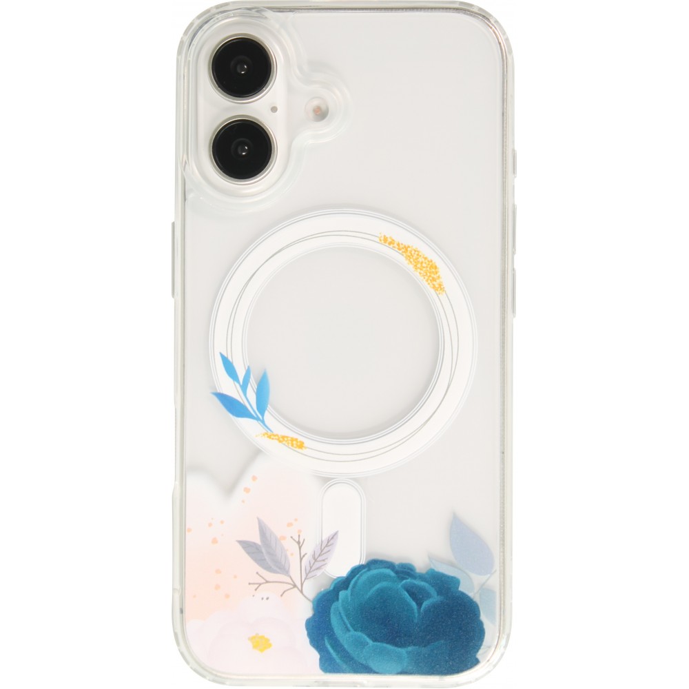 Coque iPhone 16e - Gel silicone rigide avec MagSafe rose bleue - Transparent