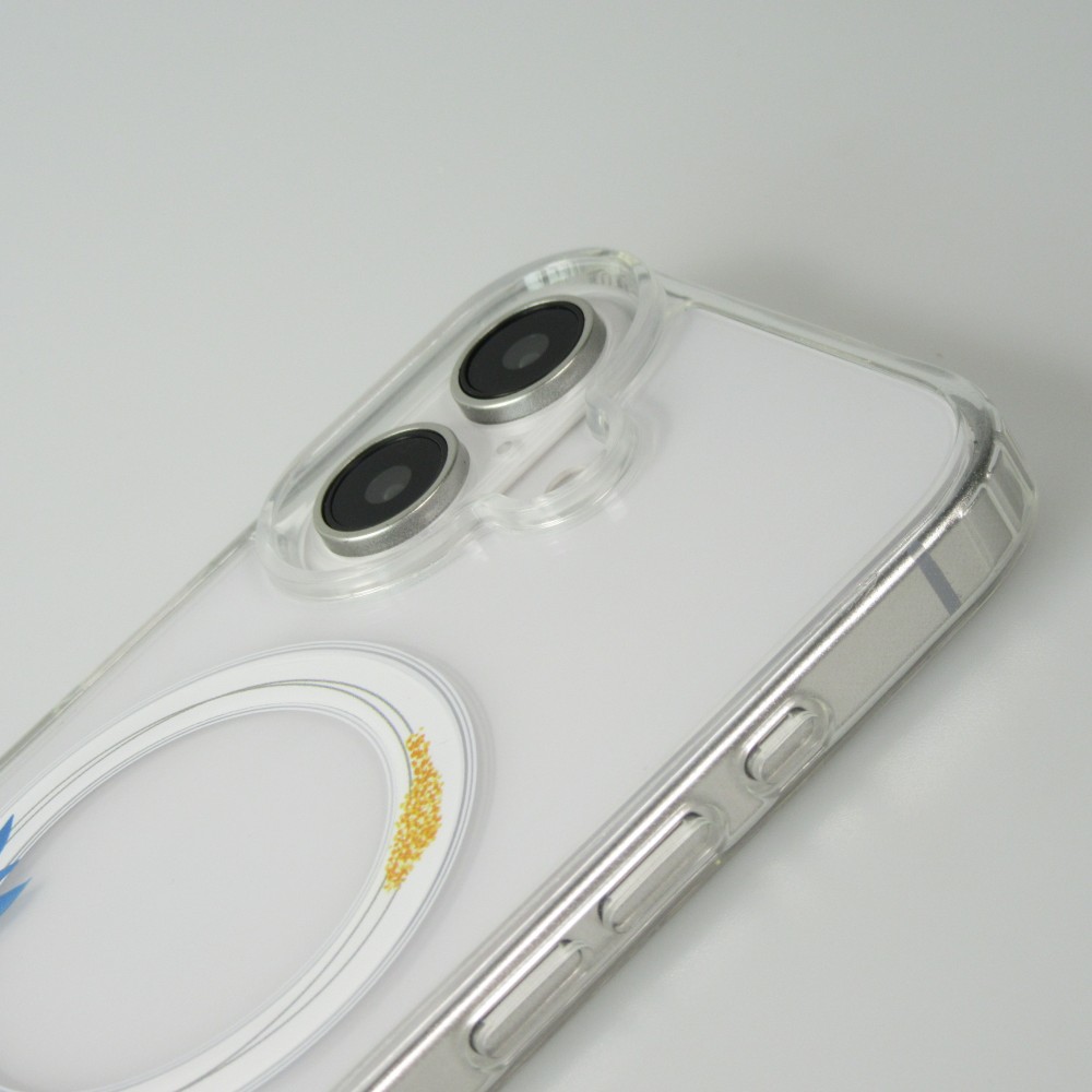 Coque iPhone 16e - Gel silicone rigide avec MagSafe rose bleue - Transparent