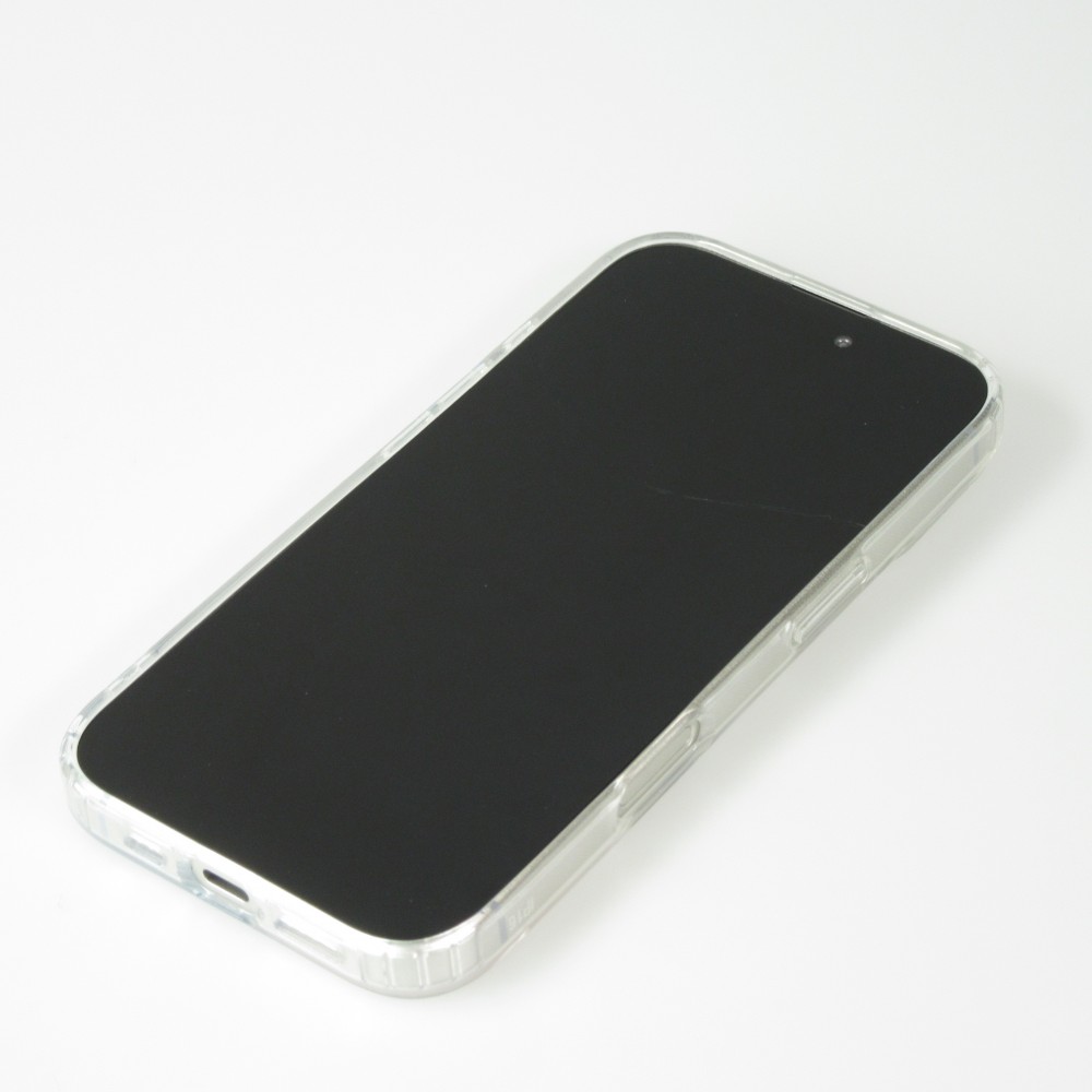 Coque iPhone 16e - Gel silicone rigide avec MagSafe rose bleue - Transparent
