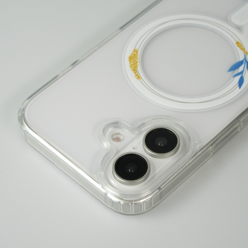Coque iPhone 16e - Gel silicone rigide avec MagSafe rose bleue - Transparent