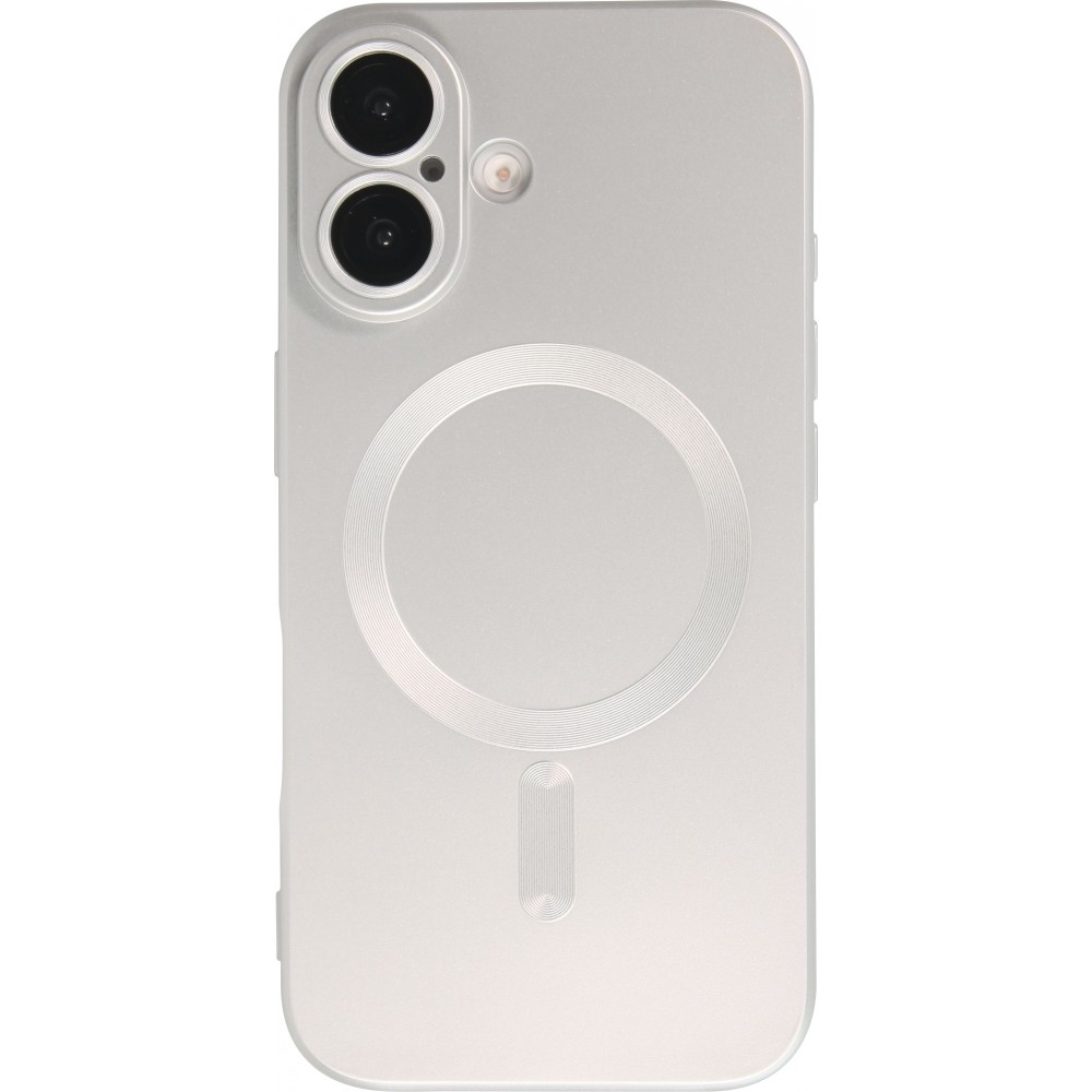iPhone 16 Case Hülle - Gummi weich mit Kameraschutzglas MagSafe - Silber