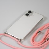 Hülle iPhone 16 - Gummi transparent mit Seil - Rosa