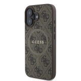 iPhone 16 Case H&uuml;lle - Guess Monogramm Kunstleder mit integriertem MagSafe und goldenem Logo - Braun