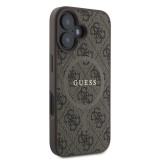 iPhone 16 Case H&uuml;lle - Guess Monogramm Kunstleder mit integriertem MagSafe und goldenem Logo - Braun