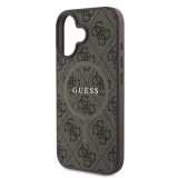 iPhone 16 Case H&uuml;lle - Guess Monogramm Kunstleder mit integriertem MagSafe und goldenem Logo - Braun