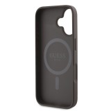 iPhone 16 Case H&uuml;lle - Guess Monogramm Kunstleder mit integriertem MagSafe und goldenem Logo - Braun