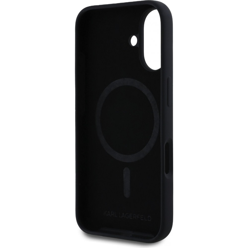 iPhone 16 Case Hülle - Karl Lagerfeld und Choupette soft touch mit MagSafe - Schwarz