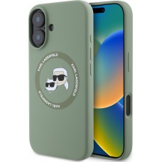 Coque iPhone 16 - Karl Lagerfeld et Choupette soft touch avec MagSafe - Vert foncé