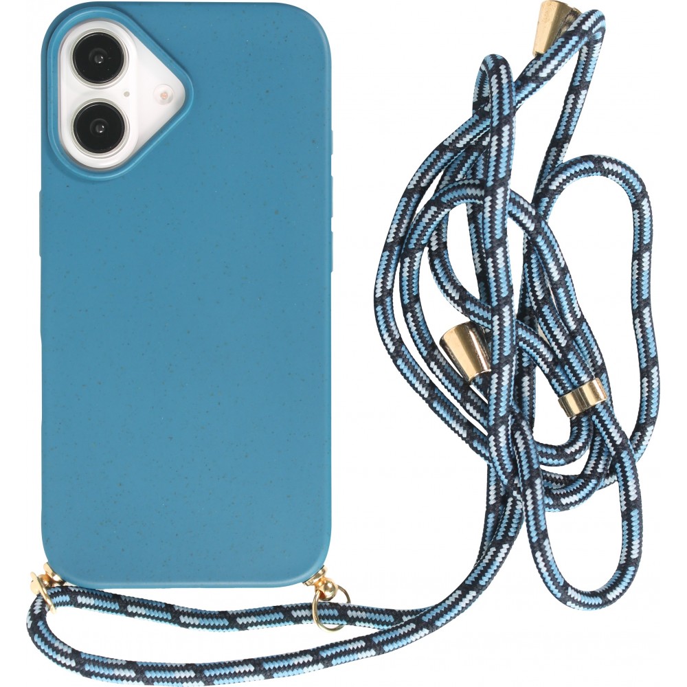 Coque iPhone 16 Plus - Bio Eco-Friendly nature avec cordon collier - Bleu