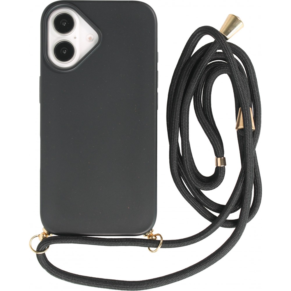 Coque iPhone 16 Plus - Bio Eco-Friendly nature avec cordon collier - Noir