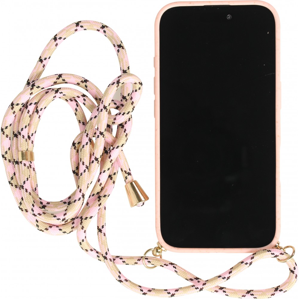 Coque iPhone 16 Plus - Bio Eco-Friendly nature avec cordon collier - Rose