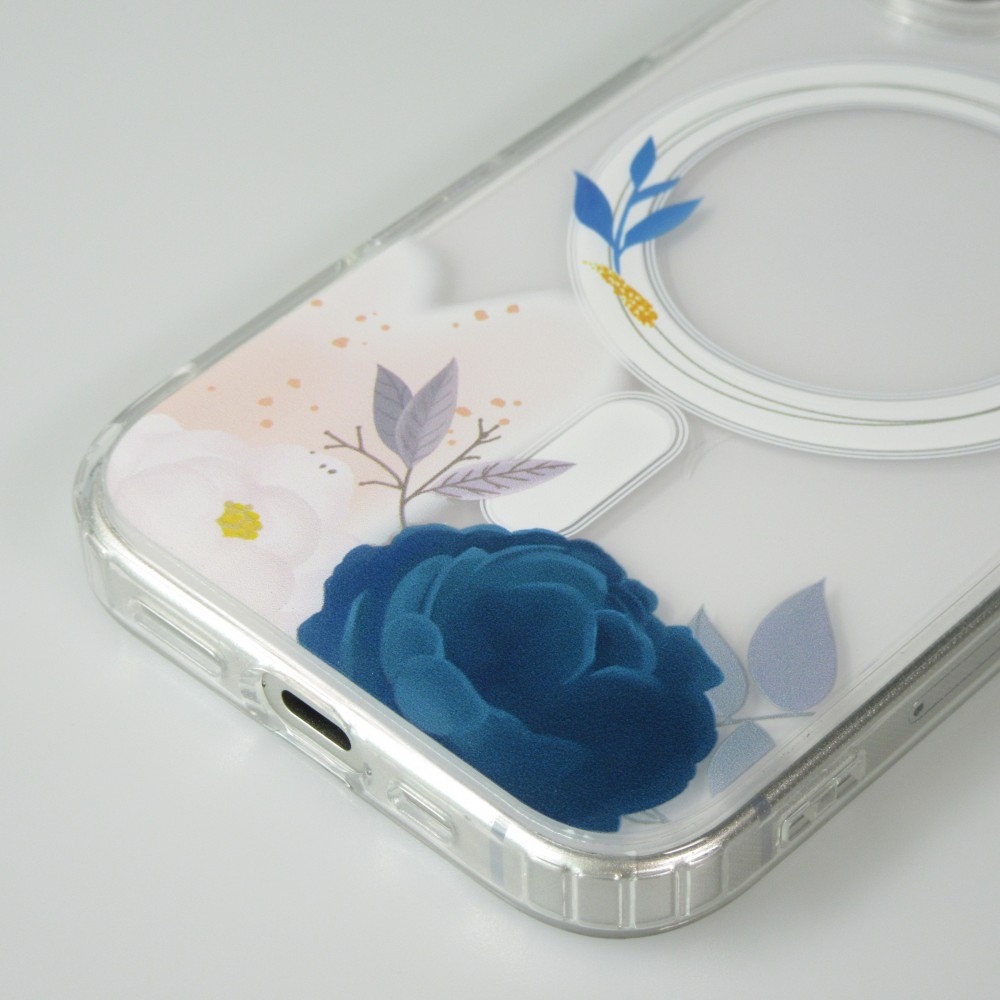 Coque iPhone 16 Plus - Gel silicone rigide avec MagSafe rose bleue - Transparent
