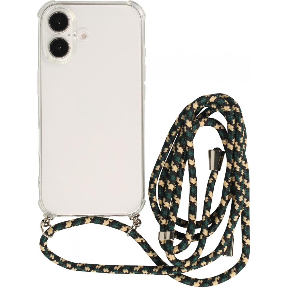 Coque iPhone 16 Plus - Gel transparent bumper avec lacet - Vert / or
