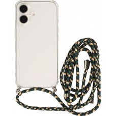 Coque iPhone 16 Plus - Gel transparent bumper avec lacet - Vert / or