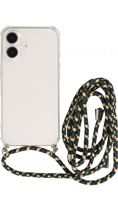 Coque iPhone 16 Plus - Gel transparent bumper avec lacet - Vert / or