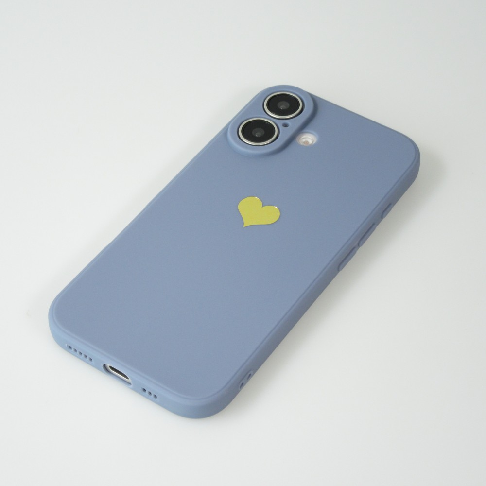 Coque iPhone 16 Plus - Silicone Mat Coeur doré - Bleu