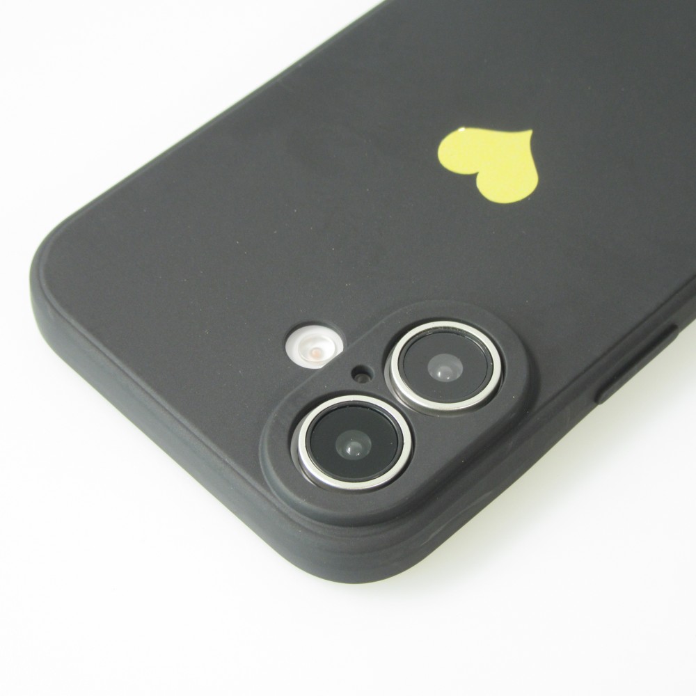 iPhone 16 Plus Case Hülle - Silikon Mat Herz gold - Schwarz