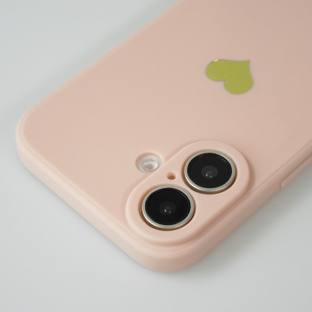 Coque iPhone 16 Plus - Silicone Mat Coeur doré - Rose