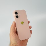 Coque iPhone 16 Plus - Silicone Mat Coeur doré - Rose