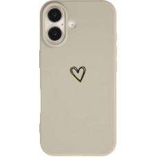 Coque iPhone 16 Plus - Silicone mat dessin cœur doré - Gris