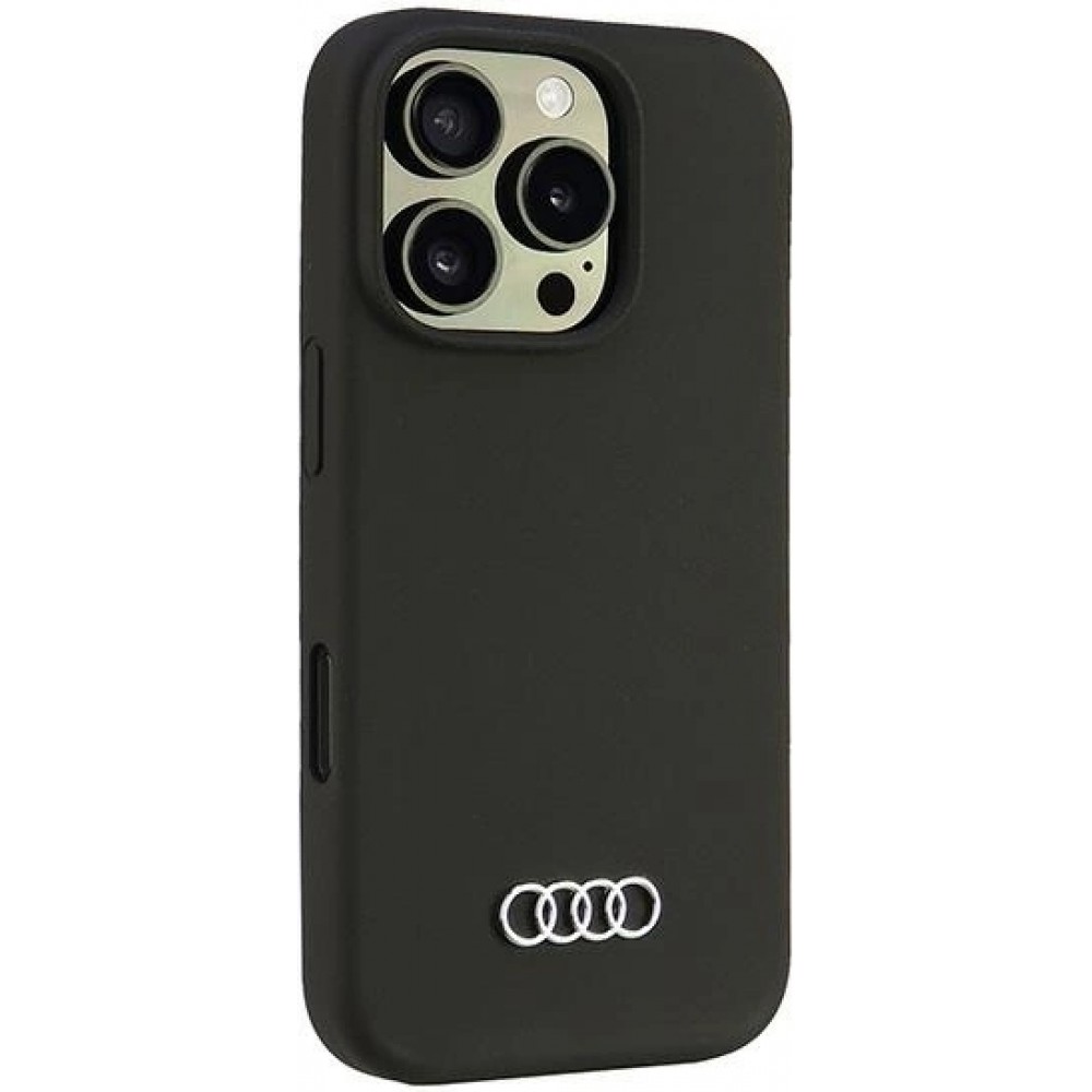 Coque iPhone 16 Pro - Audi silicone Soft Touch avec logo - Noir