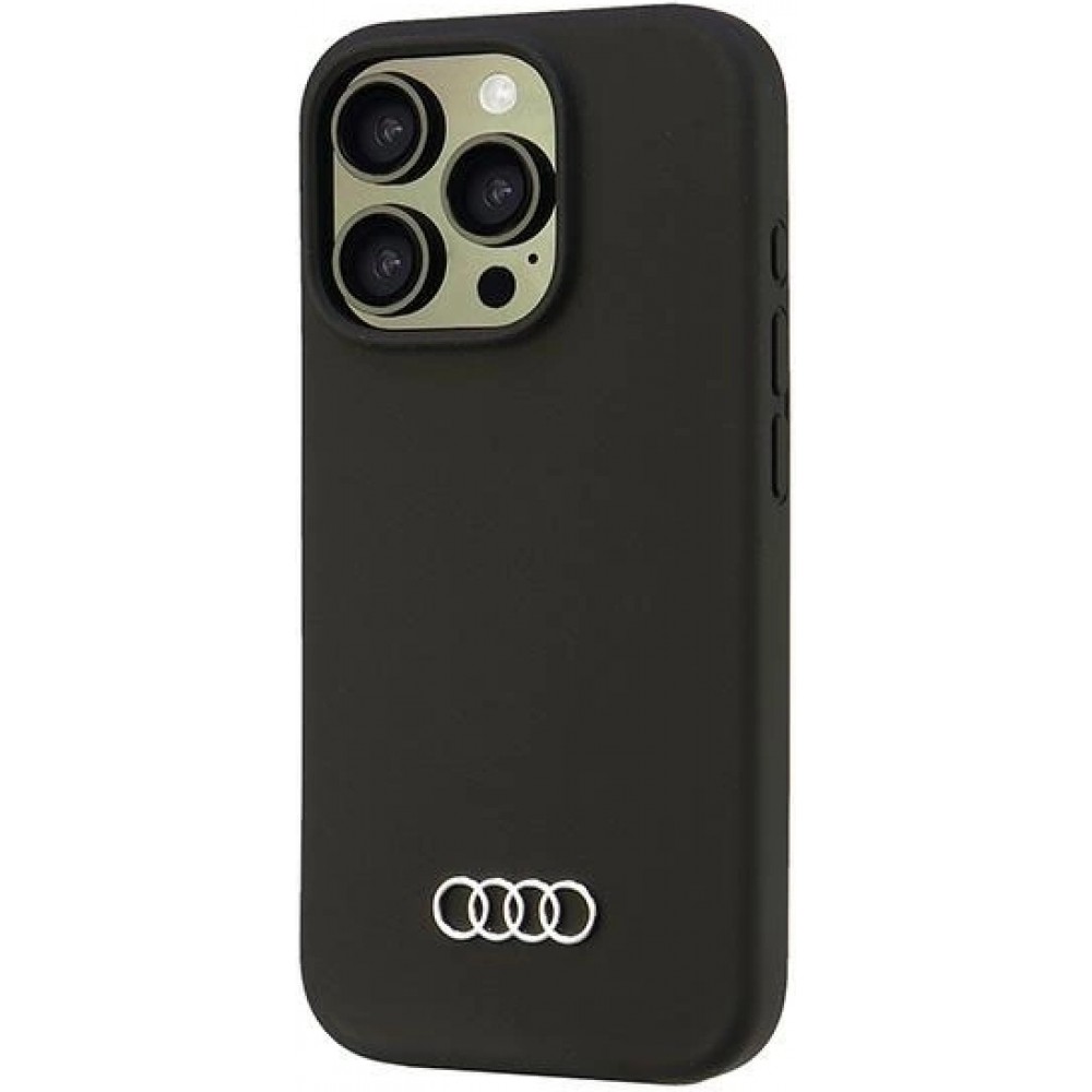 Coque iPhone 16 Pro - Audi silicone Soft Touch avec logo - Noir