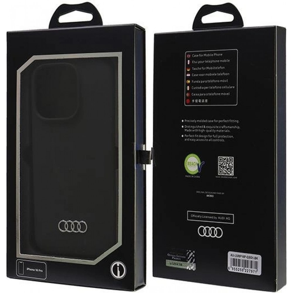 Coque iPhone 16 Pro - Audi silicone Soft Touch avec logo - Noir