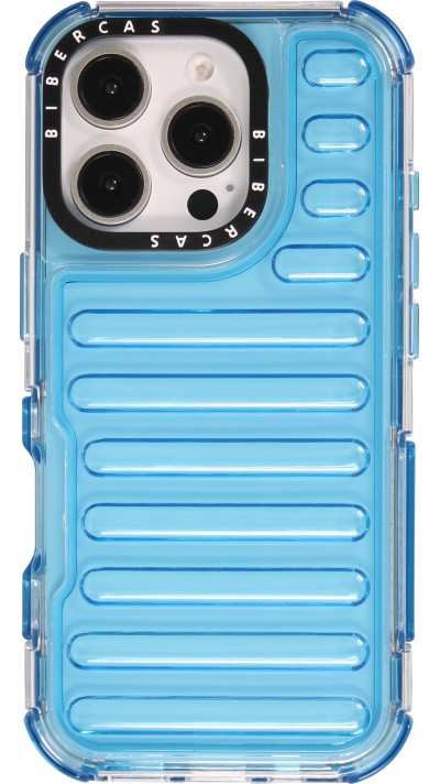 iPhone 16 Pro Case Hülle - Transparente Hart-Silikon Cover mit 3D Bulp Effekt und verstärkten Ecken - Blau