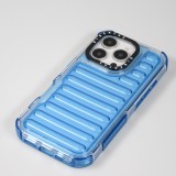 Coque iPhone 16 Pro - Couverture en silicone dur transparente avec effet Bulp 3D et coins renforc&eacute;s - Bleu