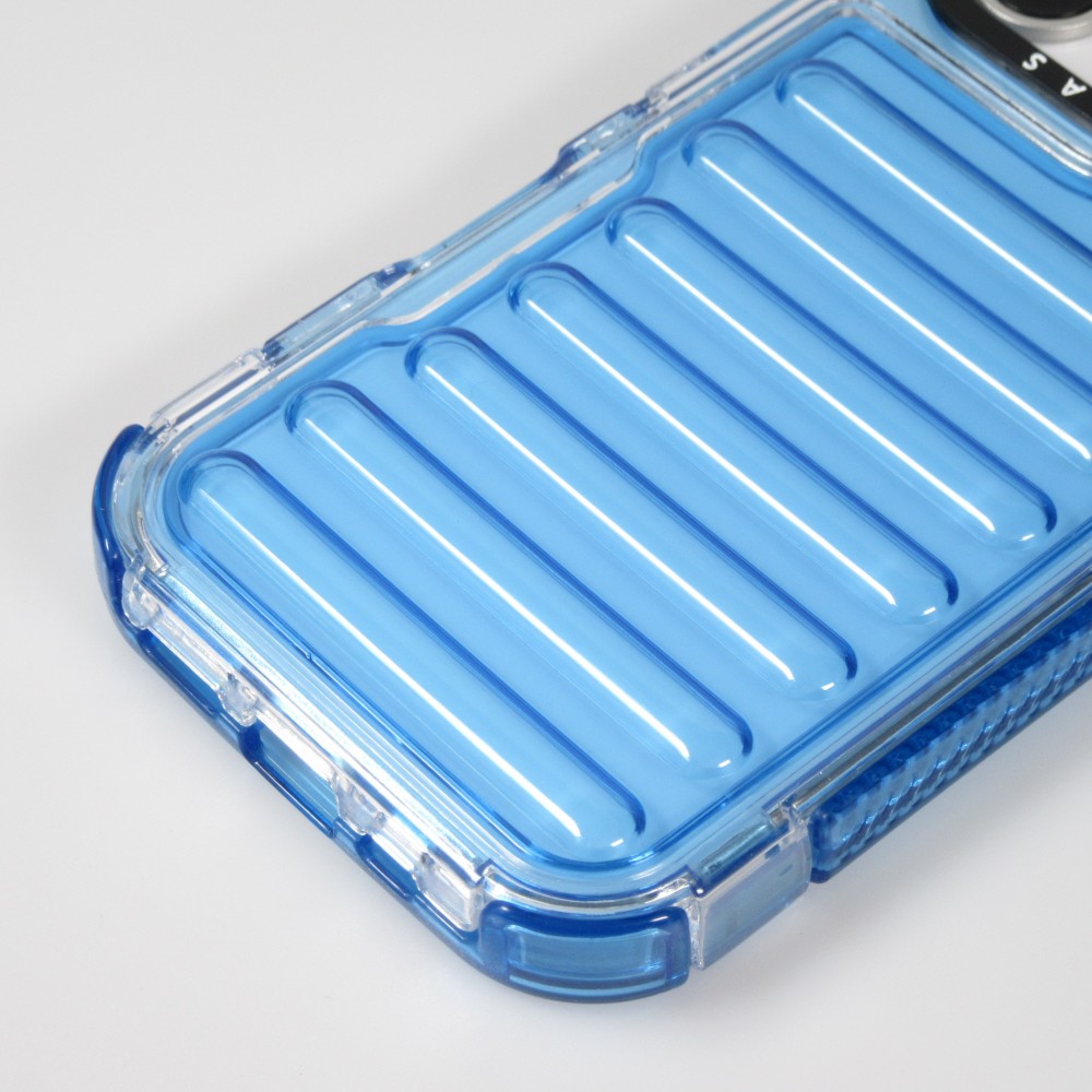 Coque iPhone 16 Pro - Couverture en silicone dur transparente avec effet Bulp 3D et coins renforc&eacute;s - Bleu