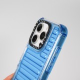 Coque iPhone 16 Pro - Couverture en silicone dur transparente avec effet Bulp 3D et coins renforc&eacute;s - Bleu