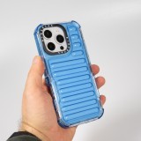 Coque iPhone 16 Pro - Couverture en silicone dur transparente avec effet Bulp 3D et coins renforc&eacute;s - Bleu