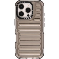 Coque iPhone 16 Pro - Couverture en silicone dur transparente avec effet Bulp 3D et coins renforc&eacute;s - Gris