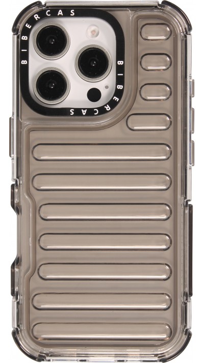 Coque iPhone 16 Pro Max - Couverture en silicone dur transparente avec effet Bulp 3D et coins renforcés - Gris