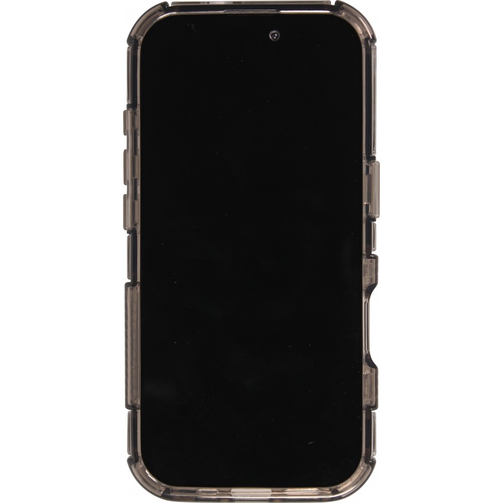Coque iPhone 16 Pro - Couverture en silicone dur transparente avec effet Bulp 3D et coins renforc&eacute;s - Gris