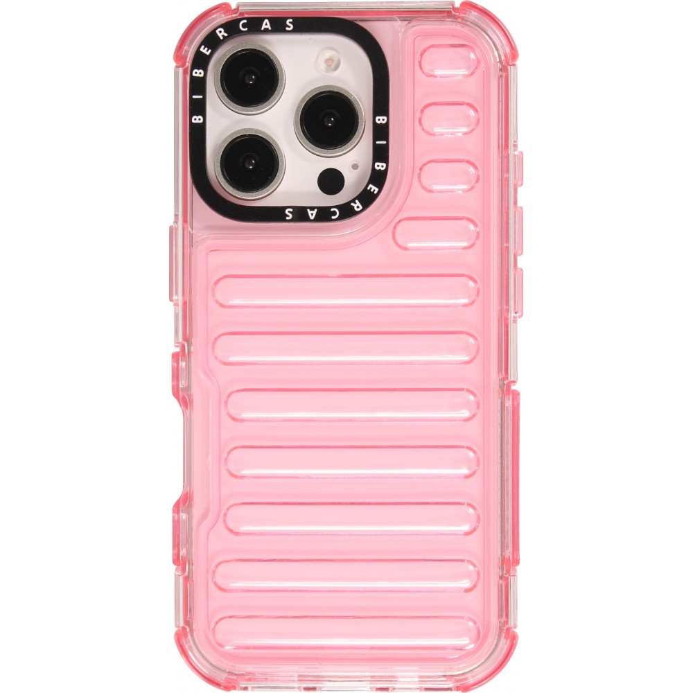 Coque iPhone 16 Pro - Couverture en silicone dur transparente avec effet Bulp 3D et coins renforc&eacute;s - Rose