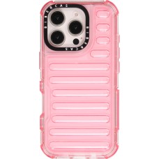 Coque iPhone 16 Pro - Couverture en silicone dur transparente avec effet Bulp 3D et coins renforc&eacute;s - Rose