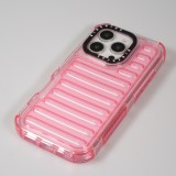 Coque iPhone 16 Pro - Couverture en silicone dur transparente avec effet Bulp 3D et coins renforc&eacute;s - Rose
