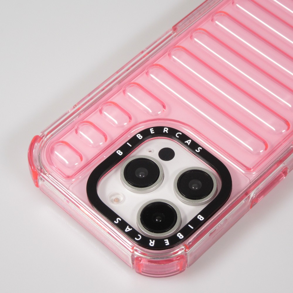 Coque iPhone 16 Pro - Couverture en silicone dur transparente avec effet Bulp 3D et coins renforc&eacute;s - Rose