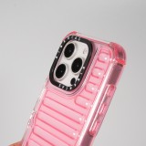 Coque iPhone 16 Pro - Couverture en silicone dur transparente avec effet Bulp 3D et coins renforc&eacute;s - Rose