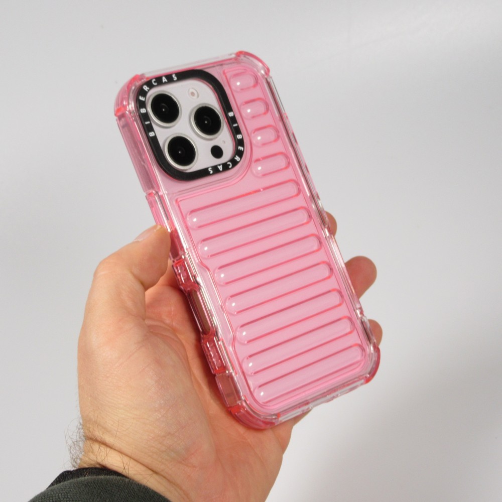 Coque iPhone 16 Pro - Couverture en silicone dur transparente avec effet Bulp 3D et coins renforc&eacute;s - Rose