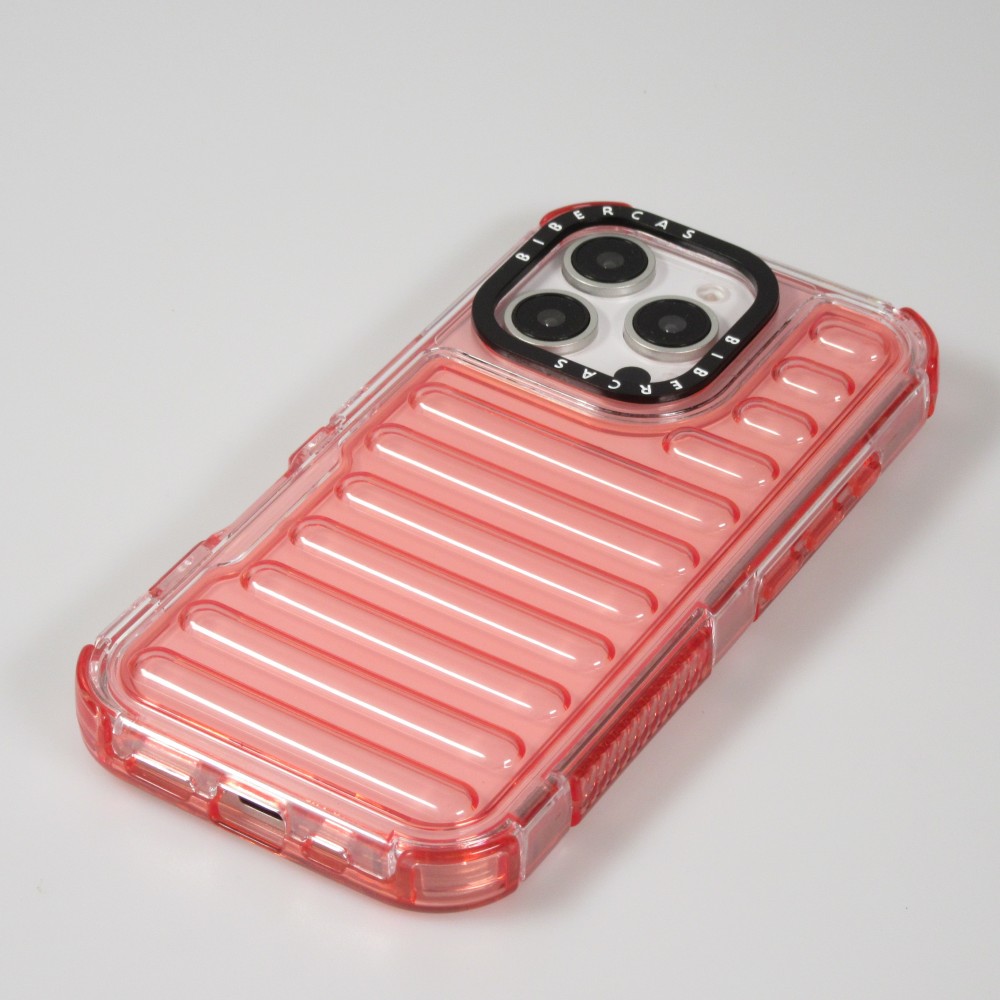 Coque iPhone 16 Pro - Couverture en silicone dur transparente avec effet Bulp 3D et coins renforc&eacute;s - Rouge