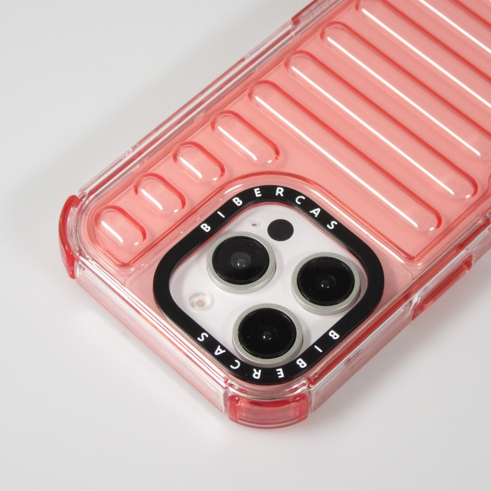 Coque iPhone 16 Pro - Couverture en silicone dur transparente avec effet Bulp 3D et coins renforc&eacute;s - Rouge