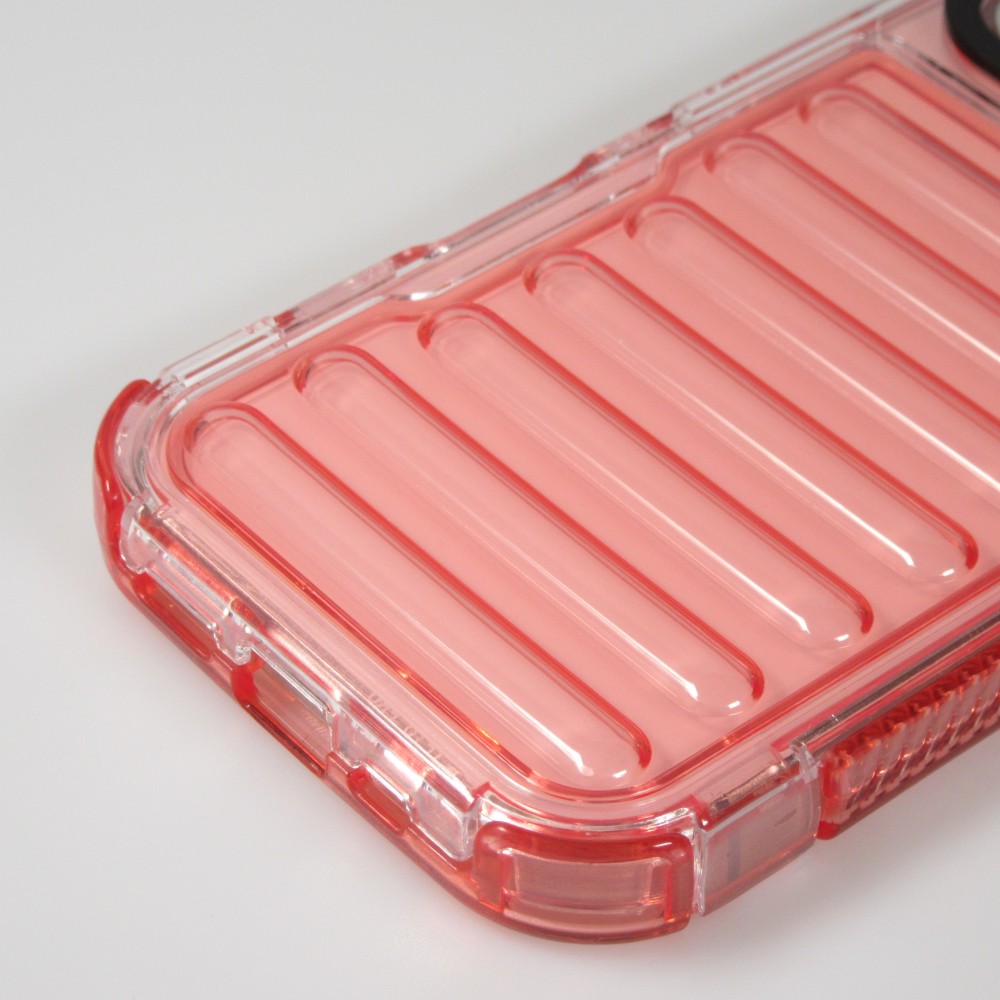 Coque iPhone 16 Pro - Couverture en silicone dur transparente avec effet Bulp 3D et coins renforc&eacute;s - Rouge