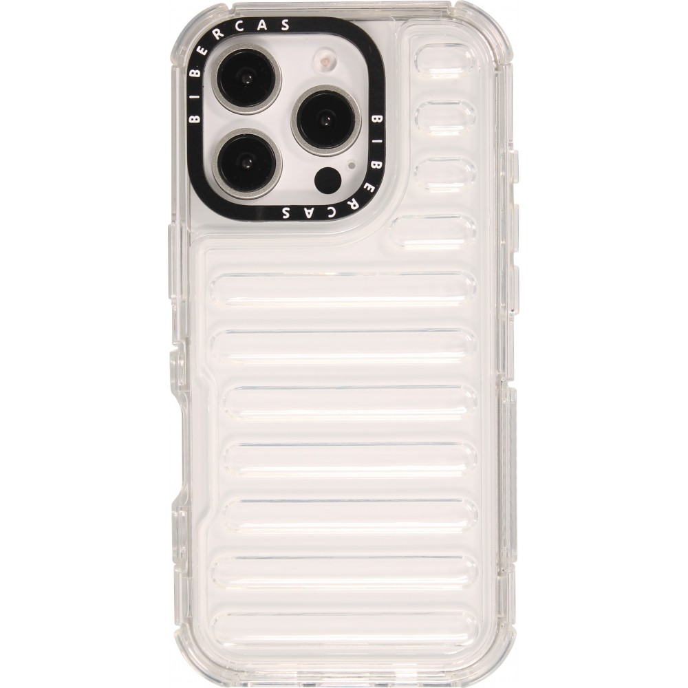 Coque iPhone 16 Pro Max - Couverture en silicone dur transparente avec effet Bulp 3D et coins renforcés - Transparent